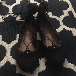 Black lace up flats